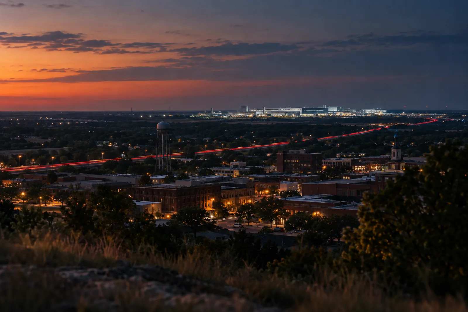 Evening street scene in a North Texas town