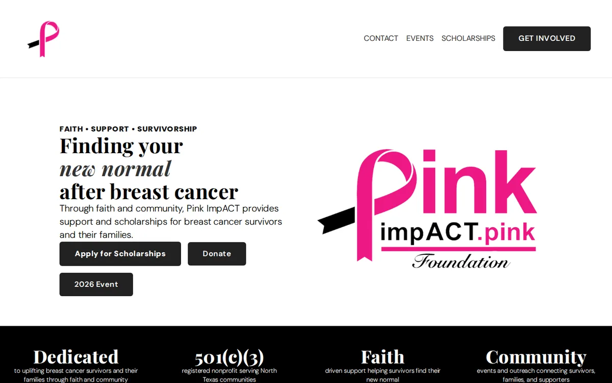 Pink Impact website on desktop