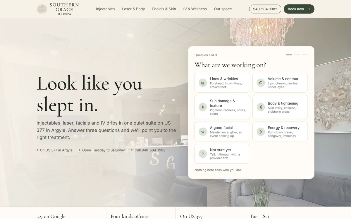 Southern Grace MedSpa website on desktop