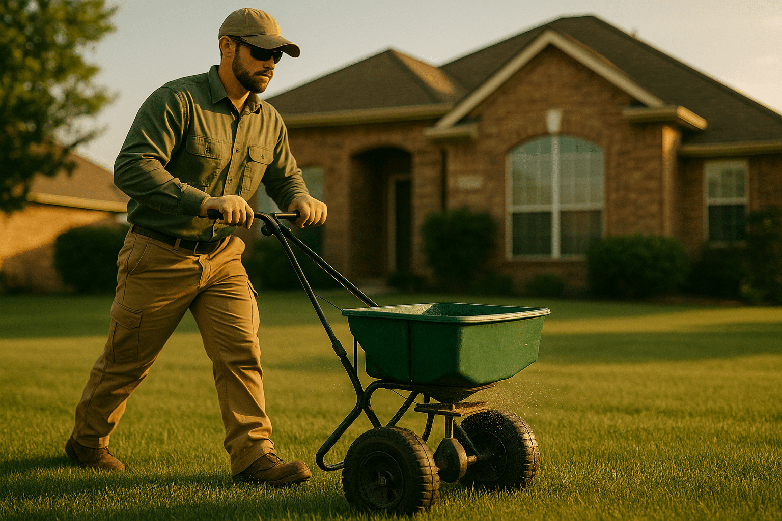 Gullette lawn care specialist treating a North Texas yard